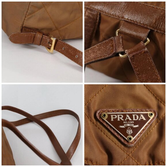 PRADA Backpack Nylon Brown Gold Auth yk18648